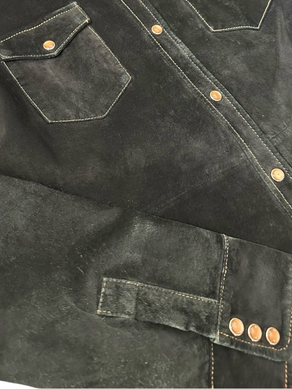 Vintage Willi Smith Black Distressed Leather Western Pearl Snap Cowgirl Shirt M - Picture 7 of 12